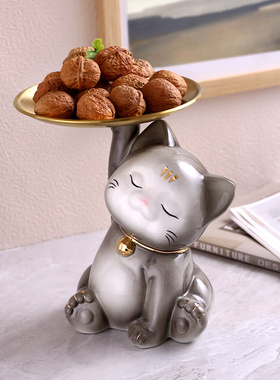 创意小猫轻奢摆件桌面收纳玄关进门钥匙客厅家居装饰品开业礼物
