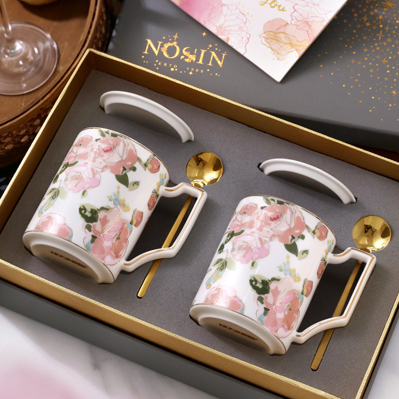 nosin陶瓷情侣对杯马克杯一对田园风水杯ins法式轻奢杯子套装高档