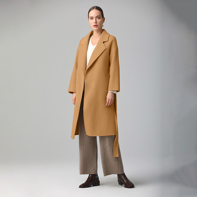 秋冬新款双面羊绒大衣女士中长款系带赫本风高级感纯羊毛呢子外套