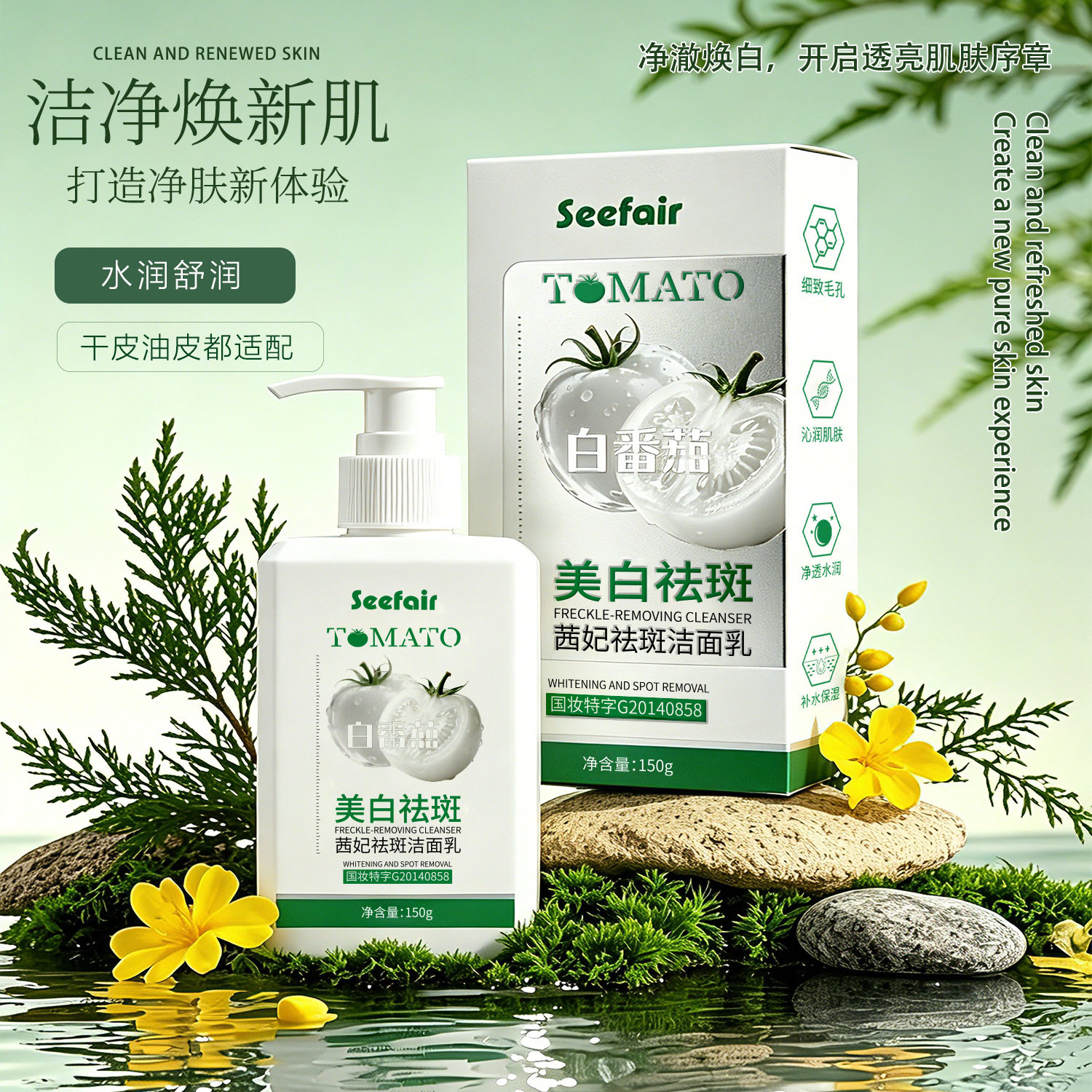 爆款茜妃白番茄祛斑洁面乳控油清洁毛孔去黑头淡斑美白洗面奶男女