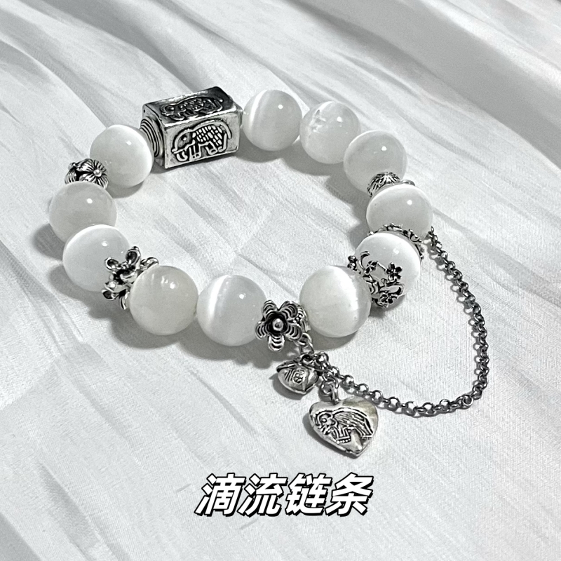 水晶diy配饰品复古风做旧仿银象牌提溜链条手串隔珠花托隔片配件