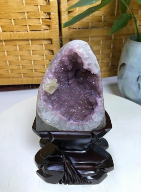 天然乌拉圭原矿紫晶镇摆件颗粒饱满颜色浓郁方解石紫晶牙闪紫晶洞