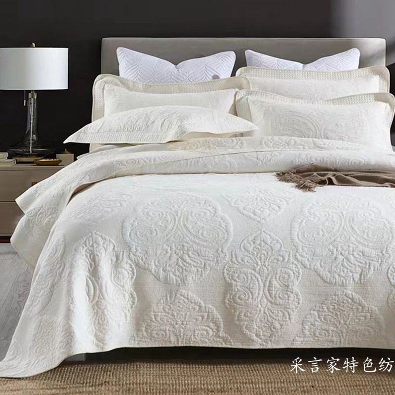 冬季轻奢高档2025年新款纯棉床盖三件套全棉四季通用榻榻米绗缝被