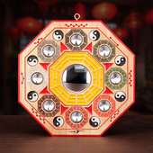 聚缘阁八卦镜桃木彩绘太极阴阳九宫八卦镜挂件凸镜凹镜平面镜八卦