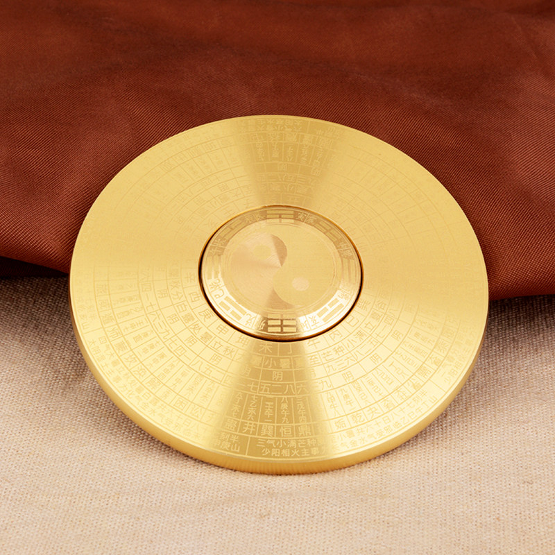 铜罗盘陀螺指尖实心八卦双面旋转指南针罗经便携黄铜太极手指陀螺