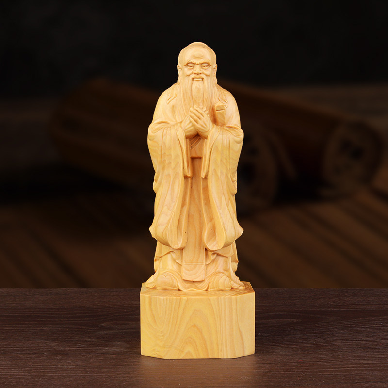 孔子雕塑 黄杨木孔子塑像 木雕摆件孔夫子像送老师礼物客厅装饰品
