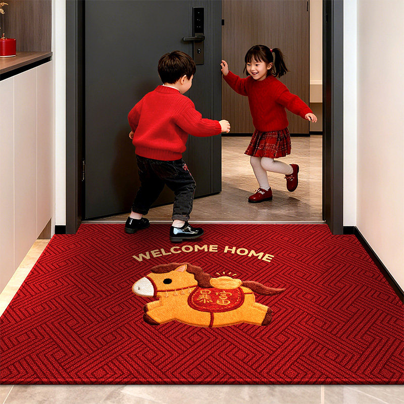 【馬年新品】红色入户门地垫仿刺绣2026卡通进门垫防滑除尘玄关毯,居家布艺,入户地垫,淘宝优惠券,粉丝福利购,淘宝优惠卷