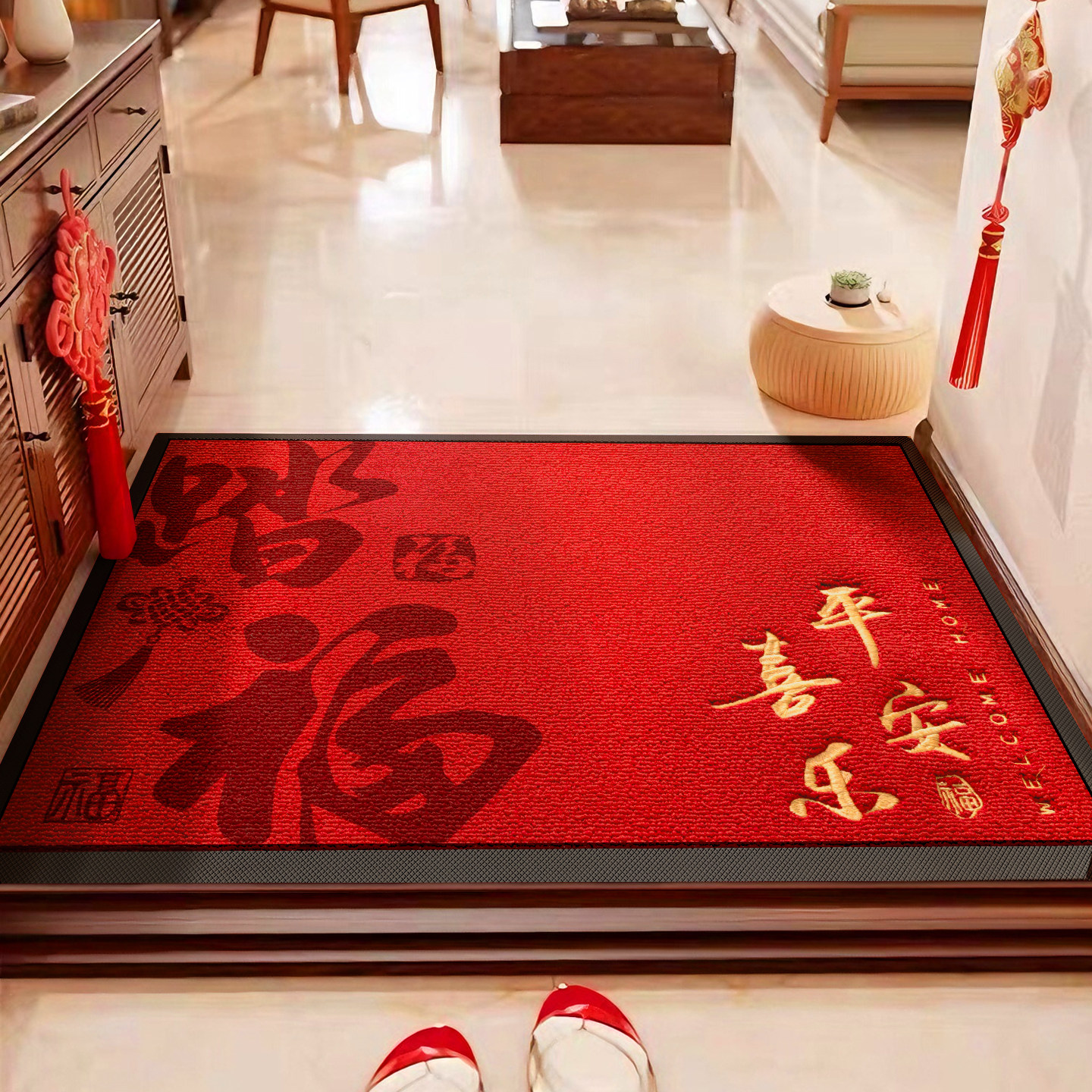 2026新款入户门地垫玄关地毯易打理喜庆红色门口专用可裁剪脚垫,居家布艺,入户地垫,淘宝优惠券,粉丝福利购,淘宝优惠卷
