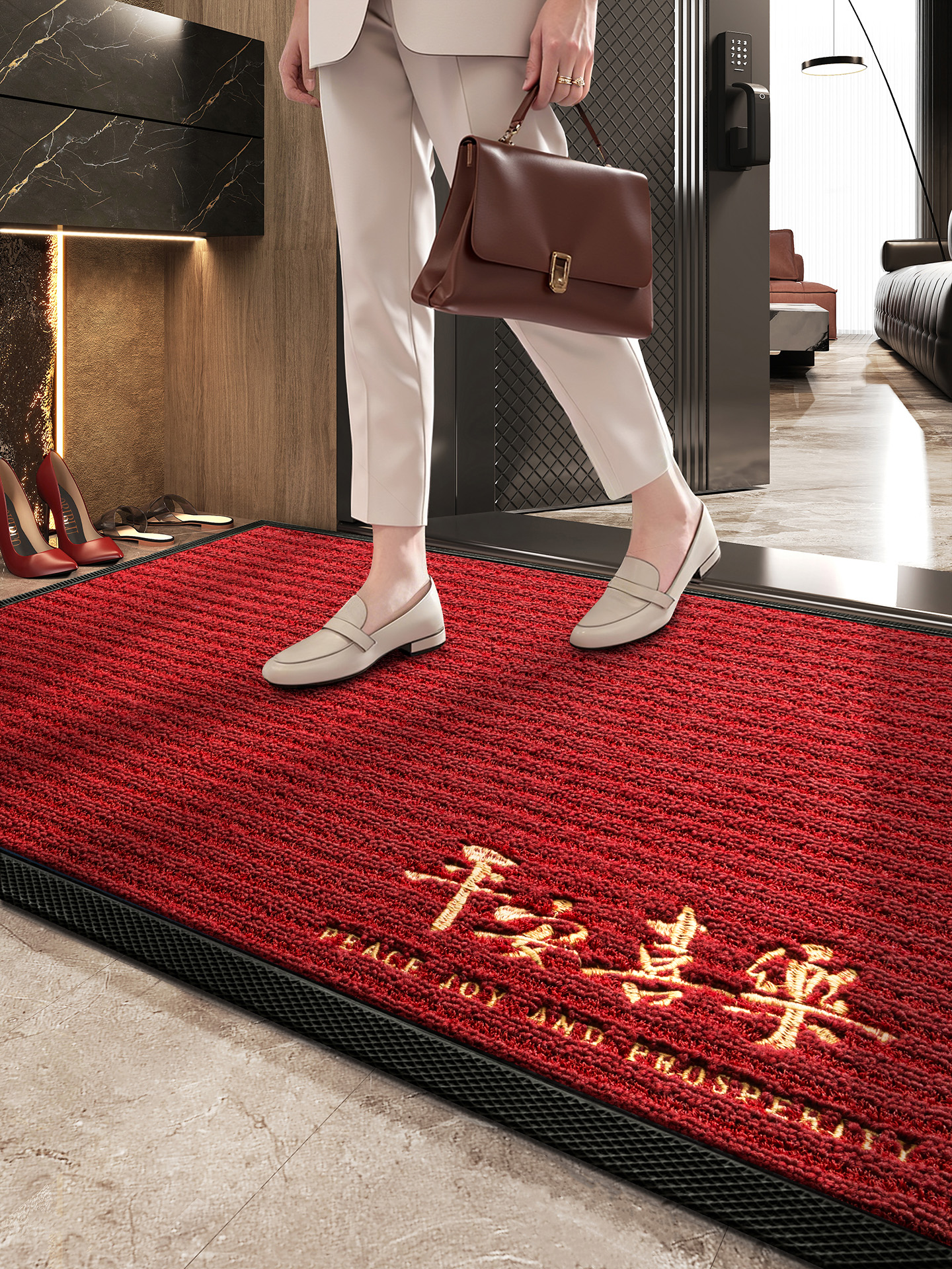 入户门地垫红色喜庆进门除尘耐脏脚垫家用高级感门口出入平安门垫