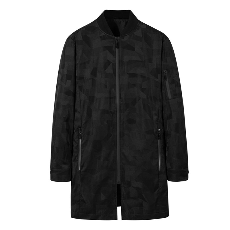 狼家中长款夹克衫黑色暗纹男上衣拉链棒球领散口袖春秋外套01319