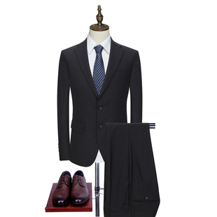 男套西120H15 美尔牌男平驳领商务休闲黑色蓝点西服套装