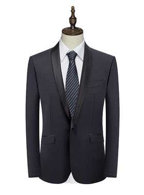 鸟家一扣修身青果领男便服单西西装男外套西服黑紫色后开衩96005