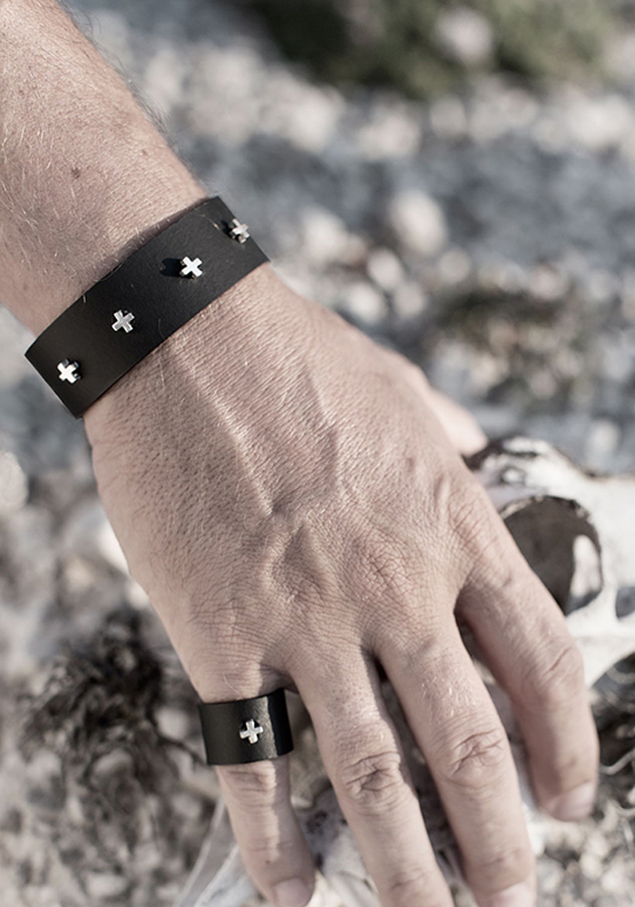 signal朋克牛皮多十字男女手环