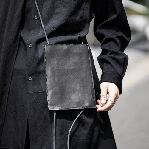 小众竖款单肩包山本风小牛皮极简