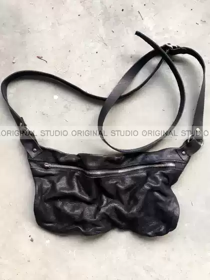 Dark Pioneer Independent Designer Original G&Iui Style Single Shoulder Crossbody Crescent Bag with Pleats Greg L@Uren