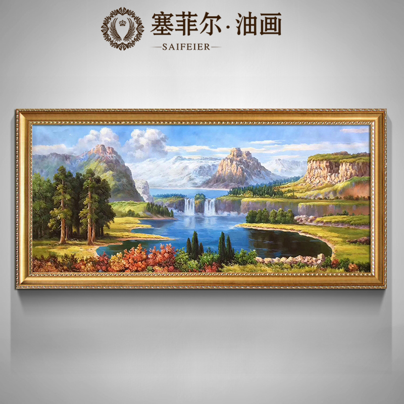 手绘油画欧式山水画聚宝盆客厅壁画