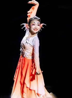 灵鳞儿童舞蹈服艺考女童中国舞服装考级红色古典舞演出服扇子独舞