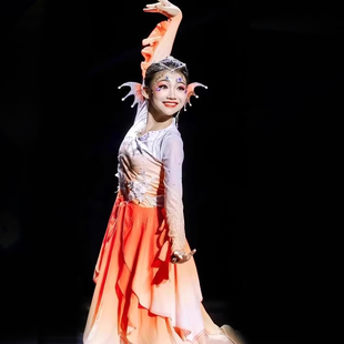 灵鳞儿童舞蹈服艺考女童中国舞服装考级红色古典舞演出服扇子独舞