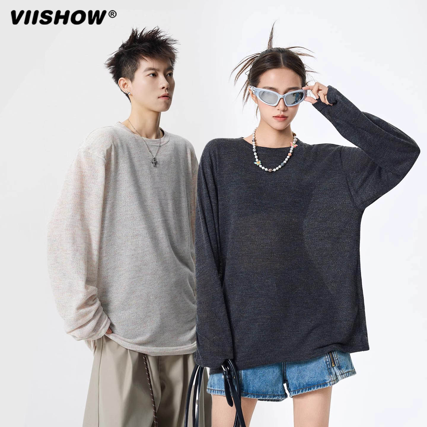 VIISHOW美式微透罩衫长袖T恤男2025年秋季休闲情侣上衣圆领针织衫,男装,T恤,淘宝优惠券,粉丝福利购,淘宝优惠卷