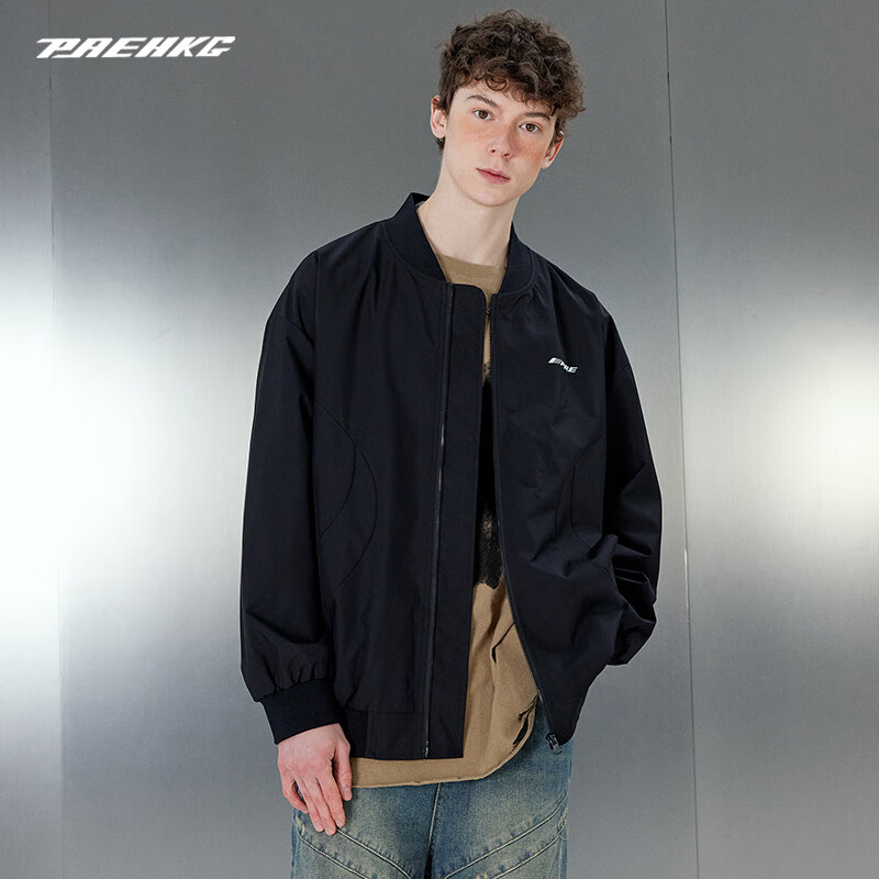 PRESSURE美式立领字母Logo印花休闲宽松拉链长袖夹克外套男女同款