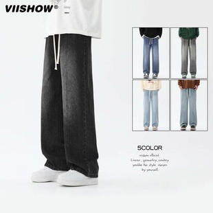 VIISHOW美式牛仔裤男渐变复古高街宽松休闲直筒裤子简约高街长裤