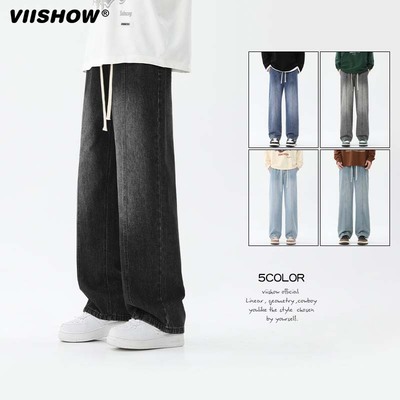VIISHOW美式牛仔裤男渐变复古高街宽松休闲直筒裤子简约高街长裤