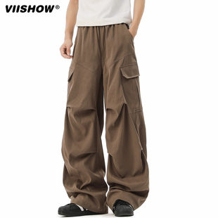 VIISHOW美式高街冰丝速干伞兵工装裤子男士夏季新款直筒阔腿裤