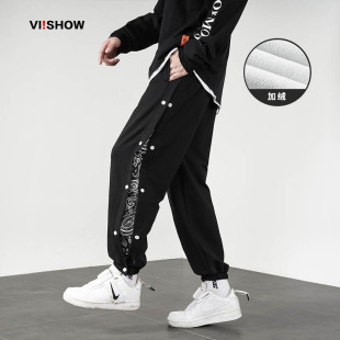 潮流侧边印花排扣学生卫裤 日式 宽松休闲长裤 VIISHOW2021秋冬新款