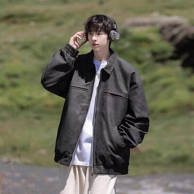 VIISHOW美式复古棕色翻领皮衣外套男美拉德高级感麂皮绒情侣夹克