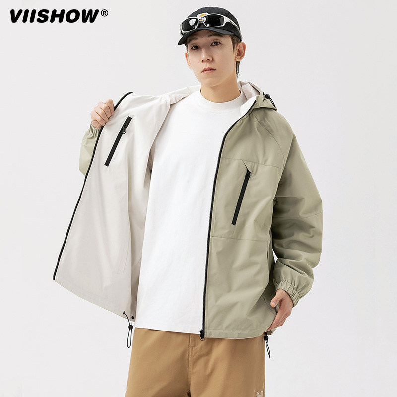 VIISHOW双面穿冲锋外套男春秋美式登山服青少年痞帅防水工装夹克