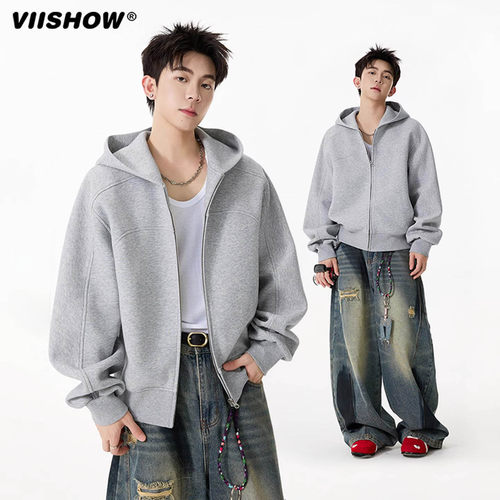 VIISHOW美式拉链开衫卫衣男2025秋新款潮牌宽松430克重磅连帽外套