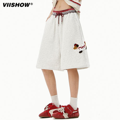 VIISHOW美式腊肠狗立体贴布短裤男2026夏潮牌撞色五分裤休闲卫裤