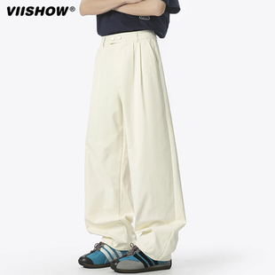 宽松直筒阔腿休闲弯刀裤 VIISHOW美式 新款 男秋季 褶皱垂感伞兵西裤
