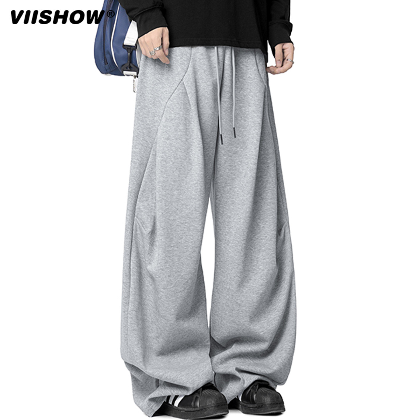 VIISHOW潮牌复古重磅垂感弯刀卫裤男女秋季宽松百搭阔腿休闲长裤,男装,休闲裤,淘宝优惠券,粉丝福利购,淘宝优惠卷