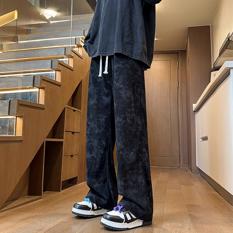 2025新款美式复古灯芯绒裤子男秋款设计感潮牌炸街宽松直筒长裤子