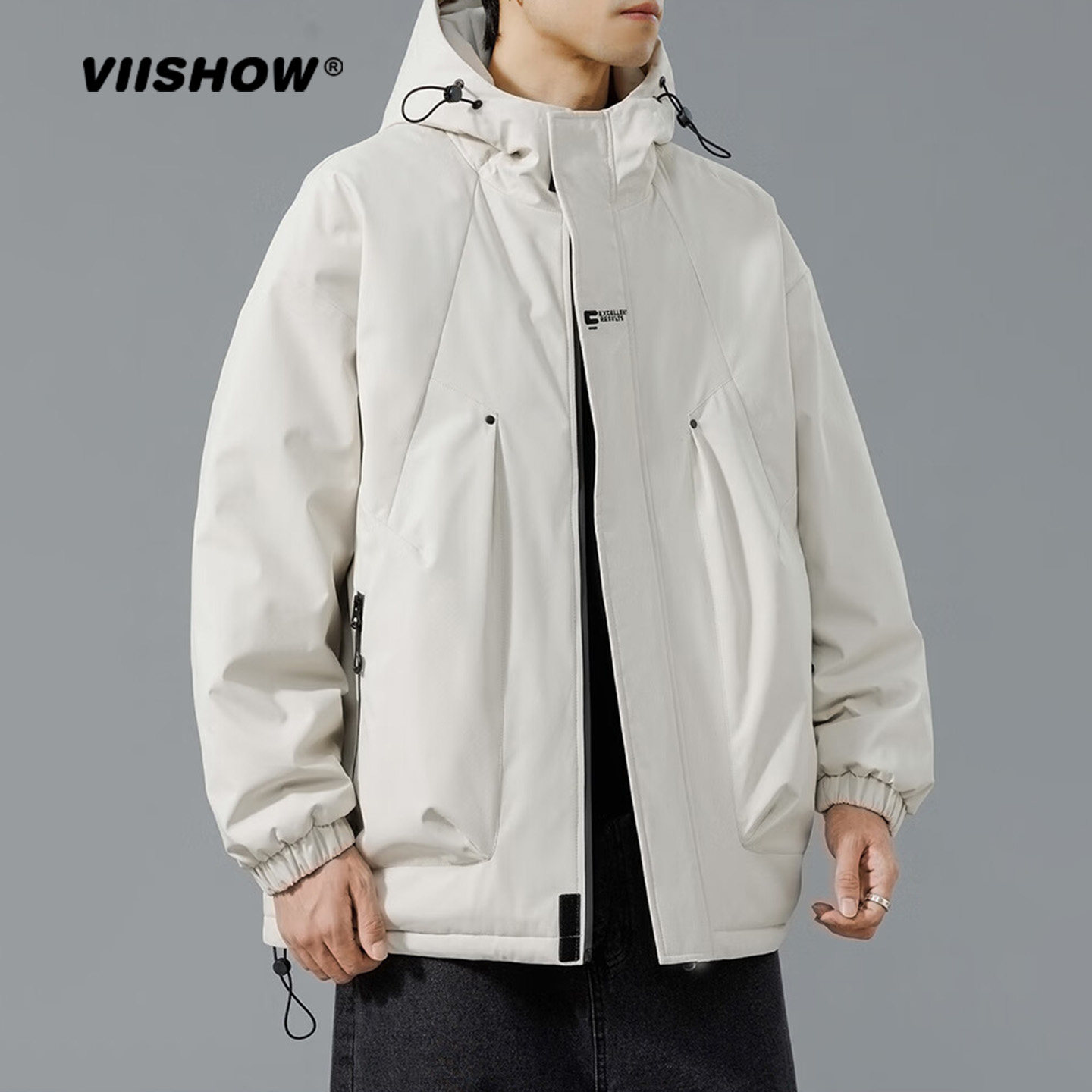 VIISHOW夹克男连帽宽松休闲工装青少年冬季防风夹棉外套冲锋衣男
