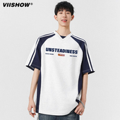 VIISHOW美式 字母印花宽松情侣体恤衫 潮牌V领短袖 T恤男女2025夏季