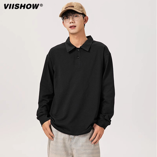 街头宽松百搭情侣卫衣 男秋季 VIISHOW潮牌复古简约纯色长袖 POLO衫