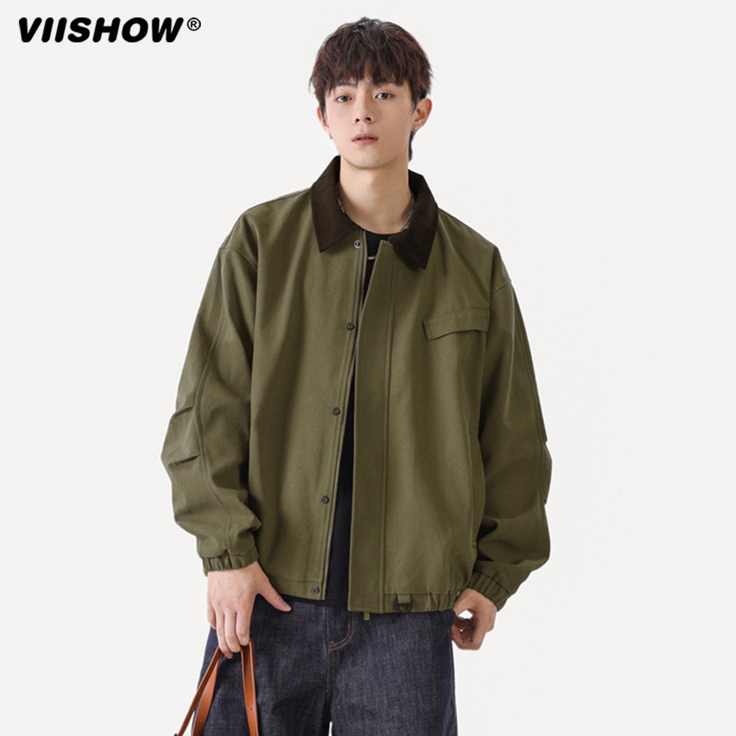 VIISHOW秋季日系复古底特律工装夹克男女翻领撞色巴恩风短款外套,男装,夹克,淘宝优惠券,粉丝福利购,淘宝优惠卷