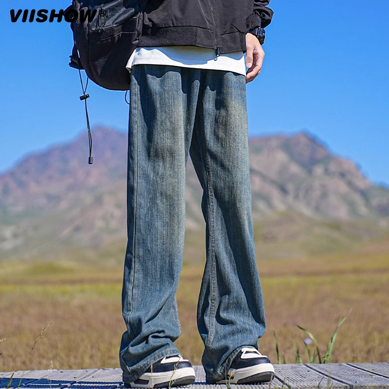 VIISHOW美式复古牛仔裤男2024春秋季新款做旧潮牌宽松休闲长裤子
