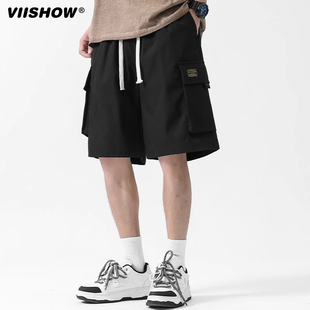 男潮牌宽松阔腿休闲百搭五分潮裤 VIISHOW街头复古多口袋工装 短裤