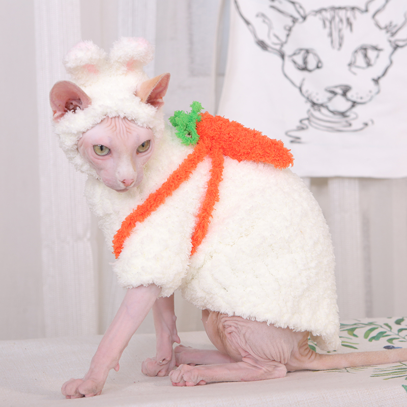 无毛猫珊瑚绒毛衣 斯芬克斯冬季保暖卫衣 加绒毛衣 宠物手工毛衣