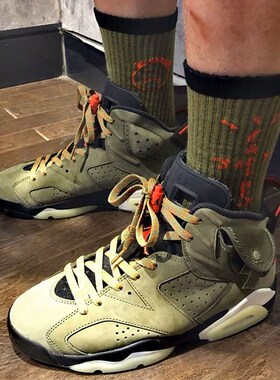 Travis Scott倒钩鬼脸男士潮袜蓝色棕色情侣军绿袜子TS鬼脸长筒袜