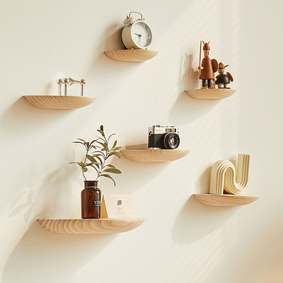 免打孔实木一字隔板置物架收纳架