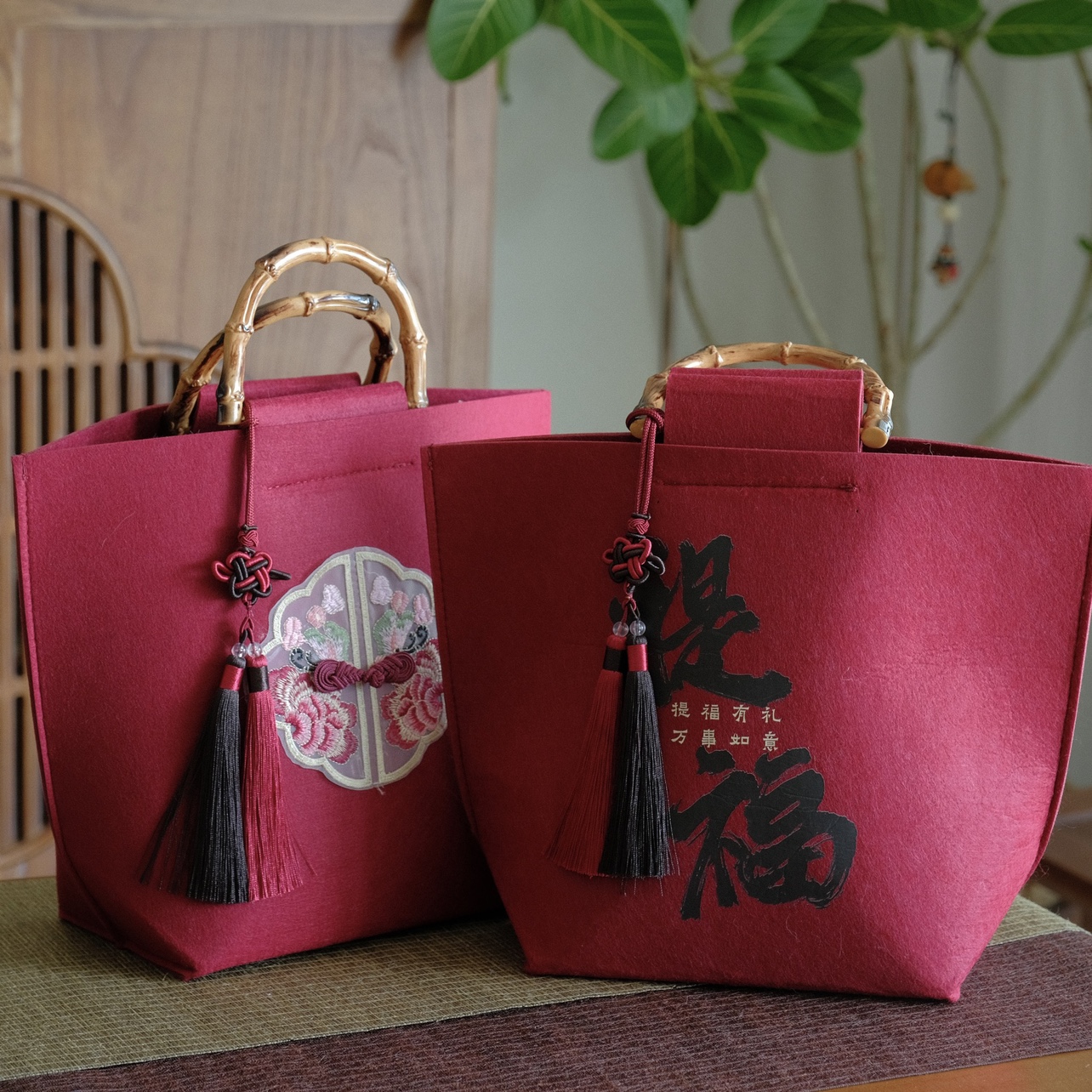 2026新年毛毡袋春节年货特产礼品婚礼茶叶包装袋中式手提袋可定制