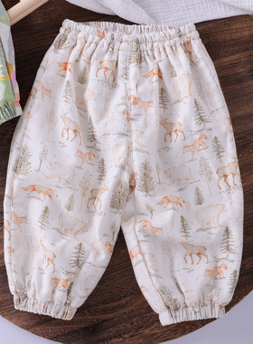 男童春秋裤子几何印花灯笼裤儿童可爱风收脚大PP裤女宝宝宽松长裤