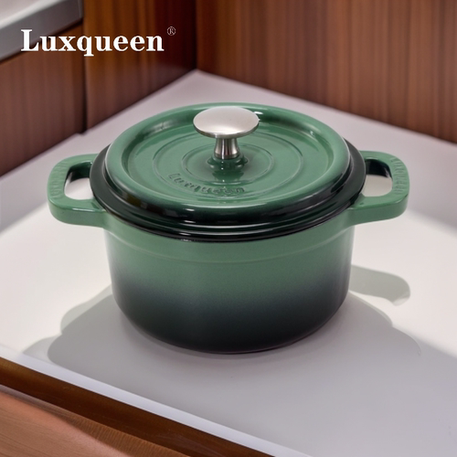 Luxqueen美味女王铸铁珐琅锅16cm经典炖黑底釉缎黑釉面焖炖煮烧