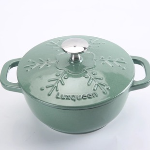 luxqueen美味女王黑底釉16cm冰凌花内缎黑釉面铸铁珐琅锅