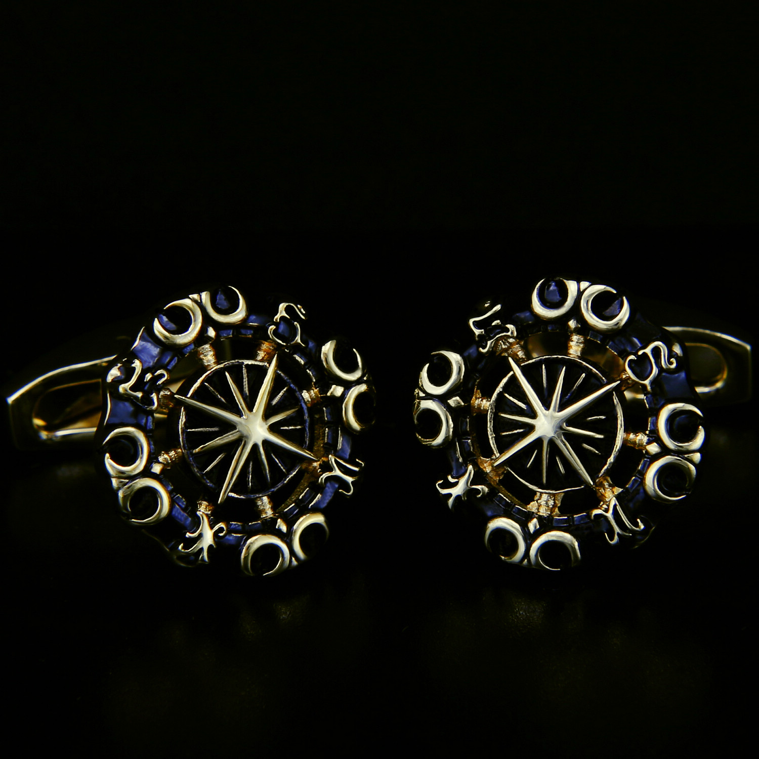 男士袖扣法式袖扣衬衫袖扣袖钉复古镀黄金航海家罗盘金色银色高档