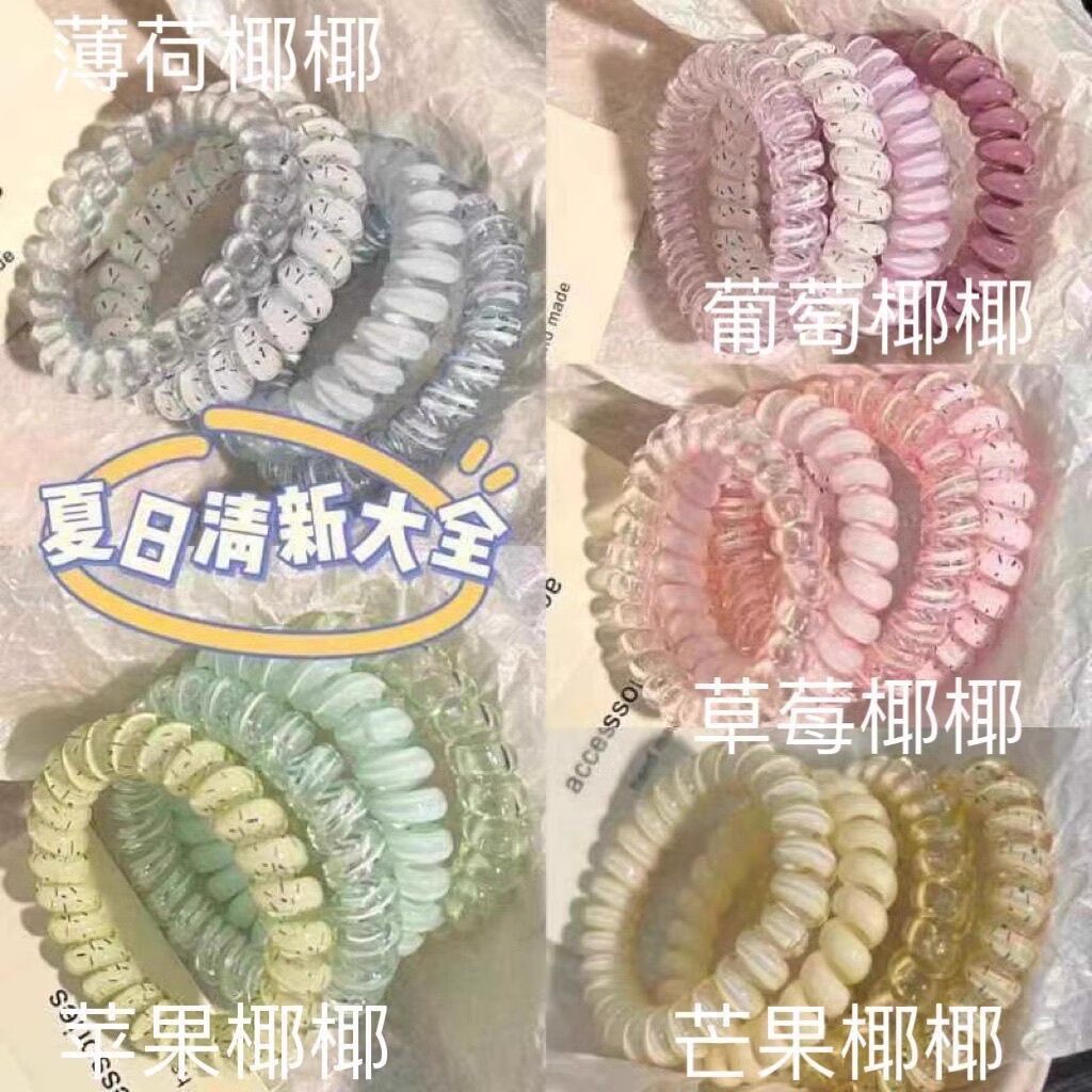 高品质电话线发圈高弹力波点发绳女发饰耐用无痕塑料薄荷